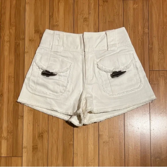 Derek Lam Frayed Toggle Shorts in Off White / Cream Size 0 - Picture 2 of 12